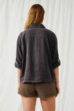 HK1191 Charcoal Womens Garment Dyed Tencel Button Up Shirt Back