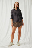 HK1191 Charcoal Womens Garment Dyed Tencel Button Up Shirt Full Body