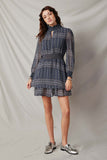 HK1249 Navy Womens Patterned Stripe Smock Neck Cutout Dress Full Body 2