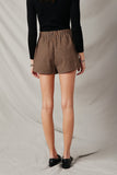HK1299 Brown Womens Button Detail Brushed Checkered Skort Back