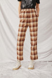 HK1304 Beige Womens Wide Leg Slit Pocket Plaid Pants Front