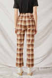 HK1304 Beige Womens Wide Leg Slit Pocket Plaid Pants Back