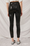 HK1351 Black Womens Sequin Stretch Leggings Pose