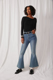 HK1396 Denim Womens Flared Elastic Waist Stretch Denim Jeans Full Body