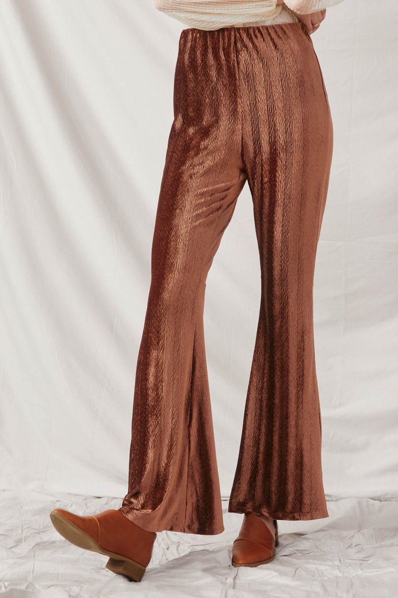 HK1397 Brown Womens Herringbone Corduroy Bell Bottom Pants Front