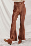 HK1397 Brown Womens Herringbone Corduroy Bell Bottom Pants Front