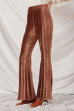 HK1397 Brown Womens Herringbone Corduroy Bell Bottom Pants Side