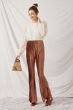 HK1397 Brown Womens Herringbone Corduroy Bell Bottom Pants Full Body