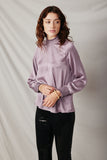 HK1402 Lavender Womens Smocked Detail Satin Top Detail