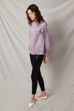 HK1402 Lavender Womens Smocked Detail Satin Top Side