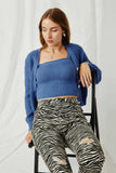 HK1413 Denim Womens Ribbed Snug Sweater Knit Cropped Tank Pose