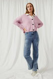 HK1415 Pink Womens Ribbed Button Down Dolman Sleeve Cardigan Full Body