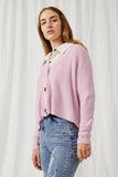HK1415 Pink Womens Ribbed Button Down Dolman Sleeve Cardigan Side