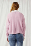 HK1415 Pink Womens Ribbed Button Down Dolman Sleeve Cardigan Back