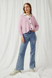 HK1415 Pink Womens Ribbed Button Down Dolman Sleeve Cardigan Full Body 2