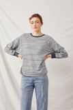 HK1437 Navy Womens Striped Contrast Banded Raglan Knit Top Front