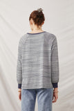 HK1437 Navy Womens Striped Contrast Banded Raglan Knit Top Back