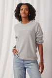 HK1443 Grey Womens Stripe Blocked Puff Sleeve Knit Top Front