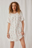 HK1683 Off White Womens Floral Embossed Printed Puff Sleeve Dress Front