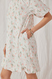 HK1683 Off White Womens Floral Embossed Printed Puff Sleeve Dress Detail