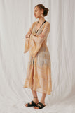 HK1701 Tan Womens Sheer Patch Print Chiffon Tie Duster Full Body