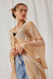 HK1701 Tan Womens Sheer Patch Print Chiffon Tie Duster Side