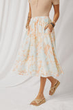 HK1852 Blue Womens Romantic Floral Elastic Waist Skirt Detail