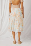 HK1852 Blue Womens Romantic Floral Elastic Waist Skirt Back