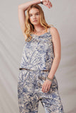 HK1895 Blue Womens Floral Print Sheen Cami Front