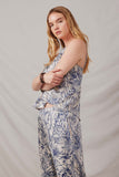 HK1895 Blue Womens Floral Print Sheen Cami Side