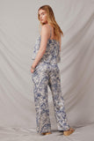 HK1895 Blue Womens Floral Print Sheen Cami Back