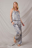 HK1895 Blue Womens Floral Print Sheen Cami Full Body