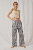 HK1896 Blue Womens Floral Print Sheen Wideleg Pants Full Body