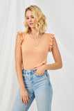 HN4033 APRICOT Womens Textured Knit Ruffled Tank Front