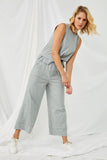 HN4077 GREY Womens Raw Edge Detail Wide Leg Pants Full Body