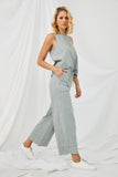 HN4077 GREY Womens Raw Edge Detail Wide Leg Pants Side