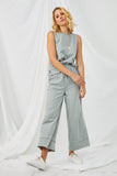 HN4077 GREY Womens Raw Edge Detail Wide Leg Pants Full Body 2