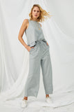 HN4078 GREY Womens Raw Edge Detail Split Hem Tank Full Body