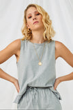 HN4078 GREY Womens Raw Edge Detail Split Hem Tank Front