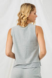 HN4078 GREY Womens Raw Edge Detail Split Hem Tank Back