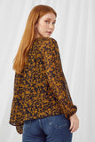 HN4098 MUSTARD Womens Botanical Tie Neck Printed Top Back