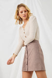 HN4132 OATMEAL Womens Puff Shoulder Marled Knit Buttoned Cardigan Side