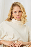 HN4138 IVORY Womens Textured Stripe Drop Shoulder Turtleneck Top Detail