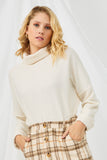 HN4138 IVORY Womens Textured Stripe Drop Shoulder Turtleneck Top Front