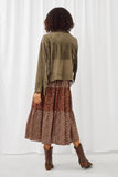 HN4214 OLIVE Womens Extended Fringe Suede Work Shacket Back