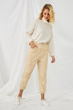 HN4216 CREAM Womens Corduroy Zip Fly Cargo Joggers Full Body