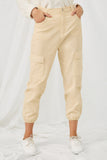 HN4216 CREAM Womens Corduroy Zip Fly Cargo Joggers Front