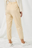 HN4216 CREAM Womens Corduroy Zip Fly Cargo Joggers Back