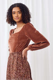 HN4218 BROWN Womens Textured Velvet Square Neck Bodysuit Side 2