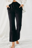 HN4221 BLACK Womens Wide Leg Velvet Corduroy Pants Front